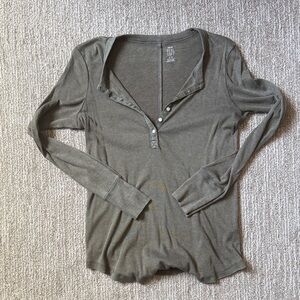 Aerie Olive Long Sleeve Henley Tee
